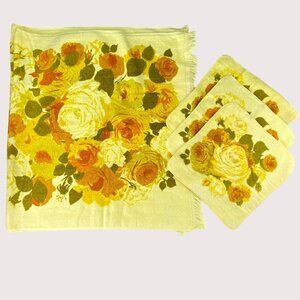 Vintage Cannon Monticello Yellow Orange Floral 2 Towels and 3 Washcloths Set